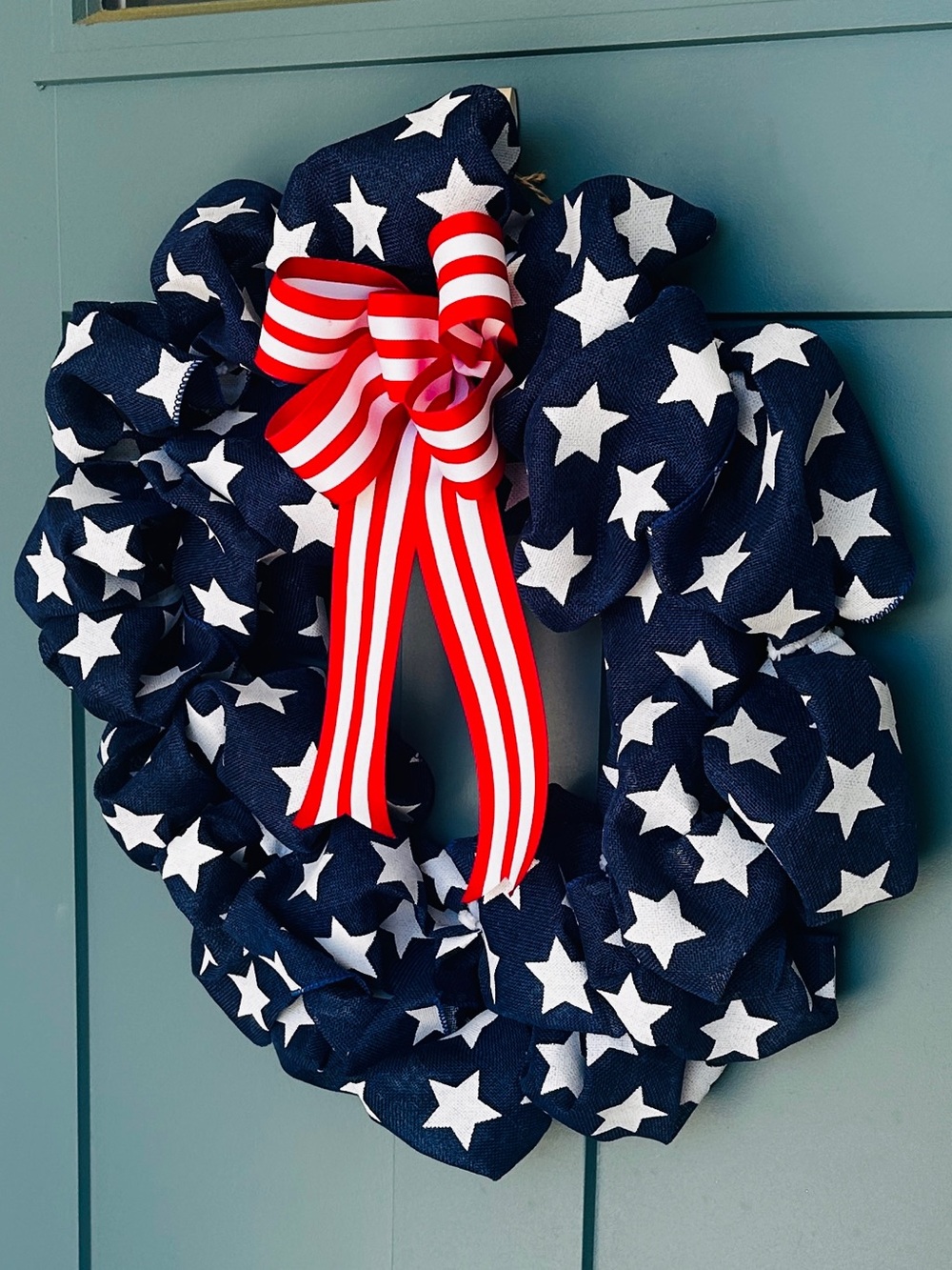 Handmade Fourth of July Patriotic Stars & Stripes Americana Wreath Door Decor - Picture 4 of 6
